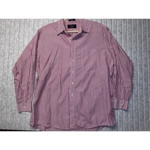 Jos A Bank Men's Travelers Red White Stripe Cotton Casual Shirt L Medium